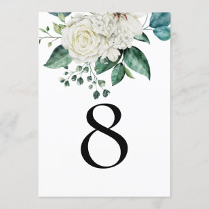 White Florals Eucalyptus Wedding Table Number