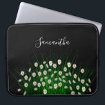 White florals flowers meadow green black laptop sleeve<br><div class="desc">Bright green foliage and white daisies on a summer flower meadow With an elegant black background.  Template for your name,  white letters.</div>
