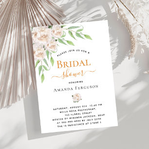 White florals greenery luxury Bridal Shower Invitation