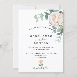 White florals greenery modern elegant wedding invitation