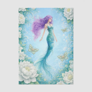 White Florals Mermaid & Butterflies Decoupage Tissue Paper
