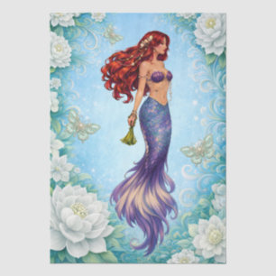 White Florals Mermaid & Butterflies Decoupage Tissue Paper