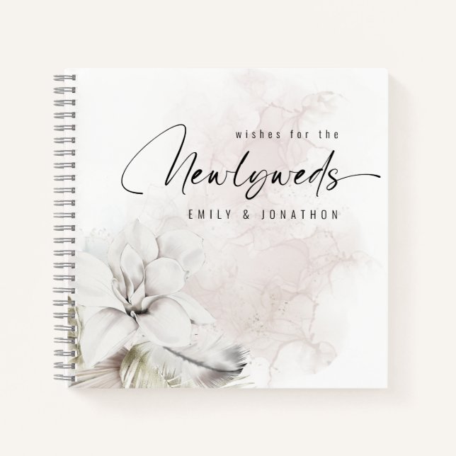 White Florals Wishes for Newlyweds Guest Book (Front)