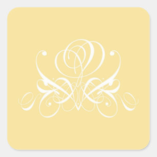 White Flourish Rose Design Square Sticker