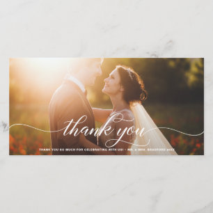 White Flourish Script Wedding Thank You Card