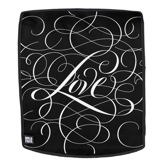 White Flourished Love Calligraphy Script Lettering Backpack (Removable Face)