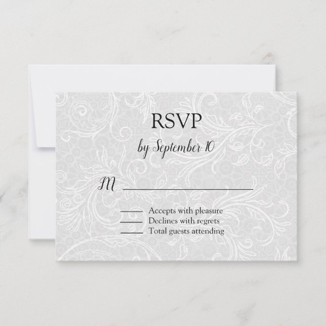 White Flourishes Wedding RSVP Card (Front)