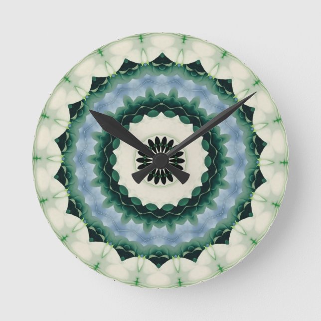 White Flower and Cerulean Blue Mandala Round Clock (Front)