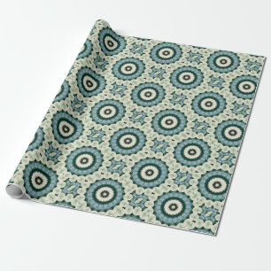 White Flower and Cerulean Blue Mandala Wrapping Paper