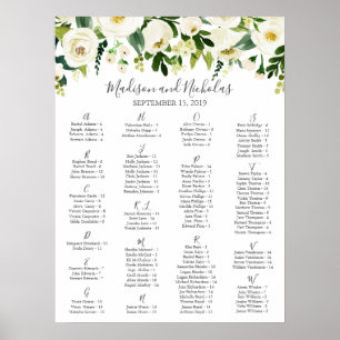 White Flower and Green Alphabetical Seating Chart