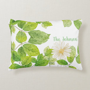 White Flower and Green Leaves Garden Decorative Cushion
