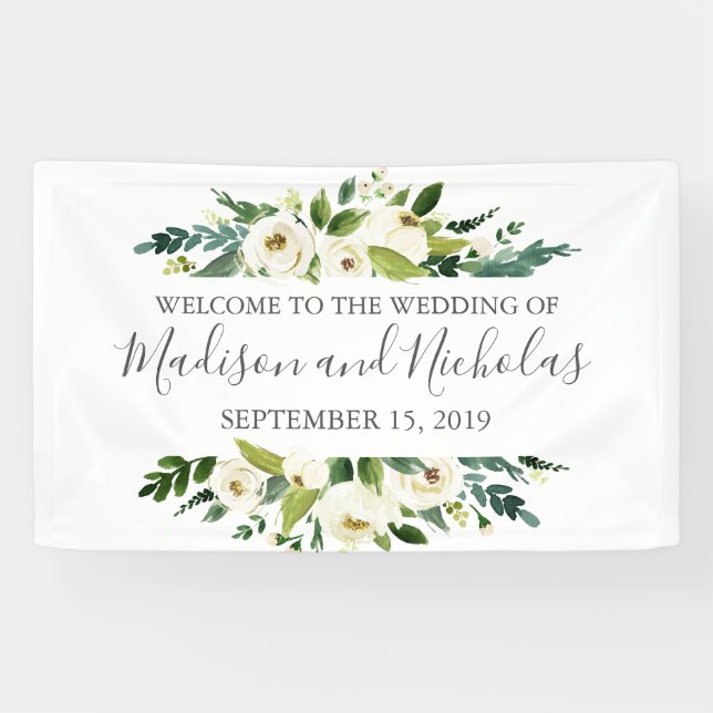 White Flower and Green Wedding Banner Decoration (Horizontal)