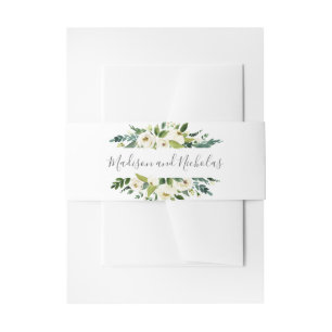 White Flower and Green Wedding Envelope Belly Band Invitation Belly Band