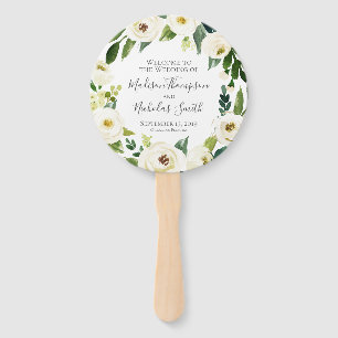 White Flower and Green Wedding Program Circle Fan