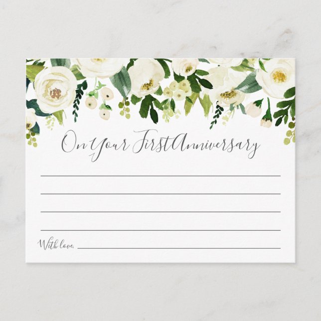 White Flower and Green Wedding Time Capsule Cards (Front)