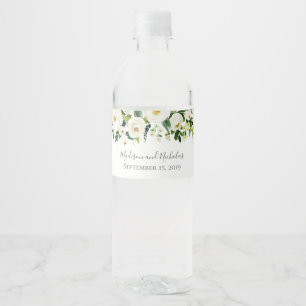 White Flower and Green Wedding Water Bottle Labels