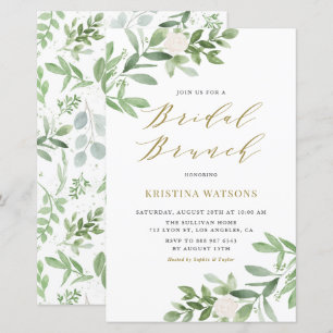 White Flower and Greenery Bridal Brunch Invitation