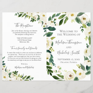 White Flower and Greenery Wedding Program Booklets Flyer