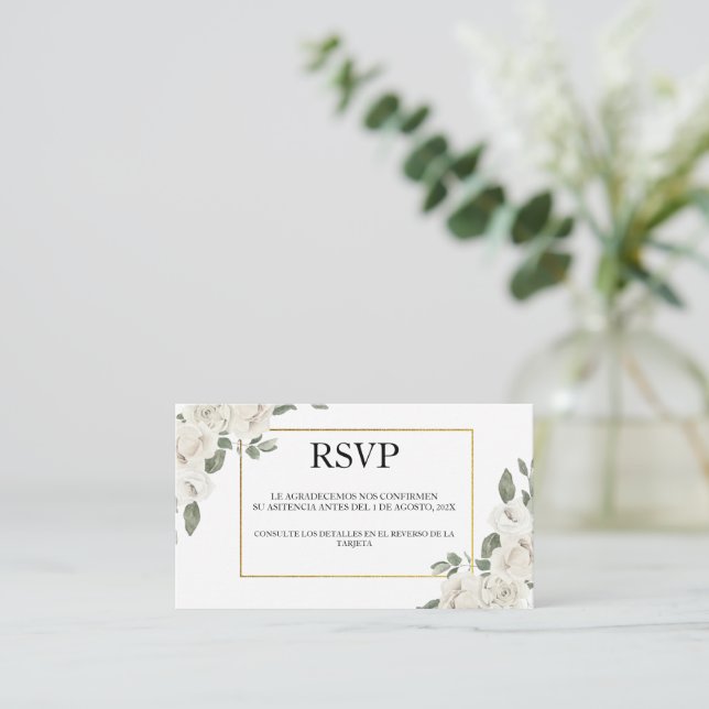 White flower and  Greenery Wedding RSVP Card  (Standing Front)