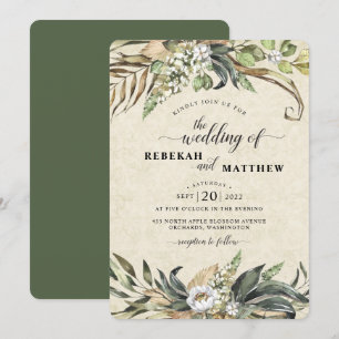 White Flower and Palm   Wedding Invitation