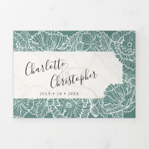 white flower aqua cyan tri-fold all in one wedding