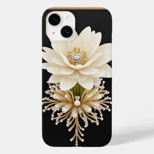 White Flower Artwork with Luxurious Gold Case-Mate iPhone 14 Case
