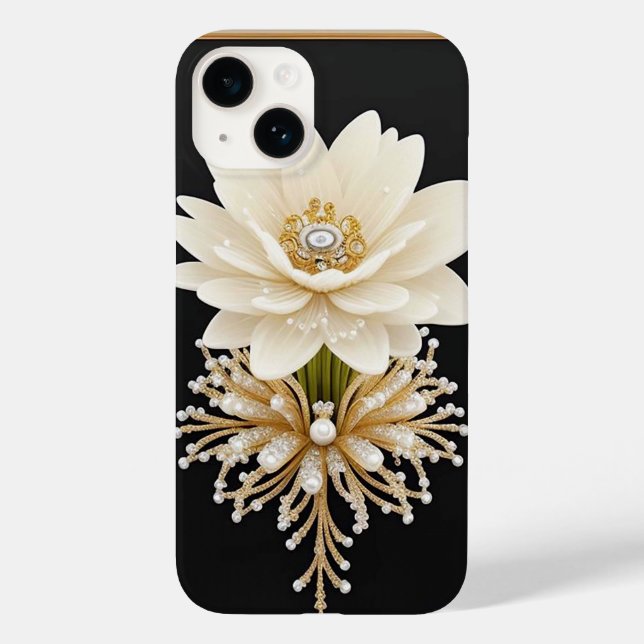 White Flower Artwork with Luxurious Gold Case-Mate iPhone Case (Back)