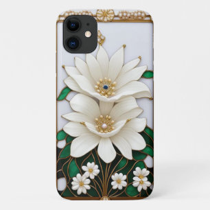 White Flower Artwork with Luxurious Gold iPhone 11 Case