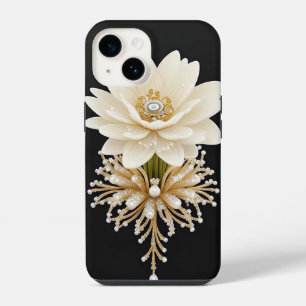 White Flower Artwork with Luxurious Gold iPhone 14 Case