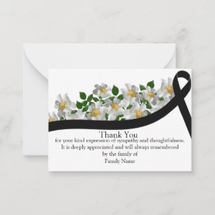 White Flower Black Ribbon After Funeral Thank You Card