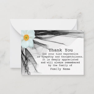 White Flower Black Ribbon After Funeral Thank You Card