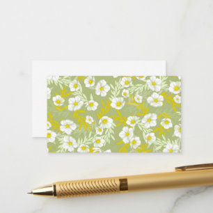 White Flower Botanical Floral Blossom Leaves Art Enclosure Card