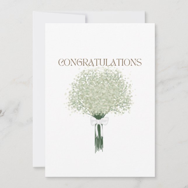  White Flower Bouquet Wedding Congratulations Card (Front)