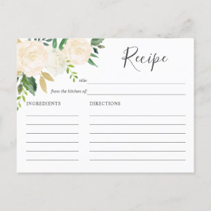 White Flower Bridal Shower Recipe Invitation Postcard