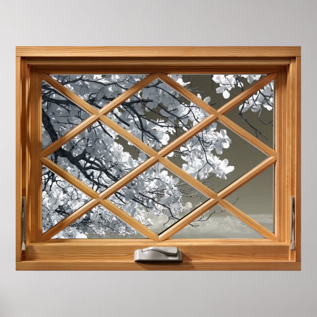 White Flower (Cherry Blossom) Faux, Fake, Window Poster (Front)