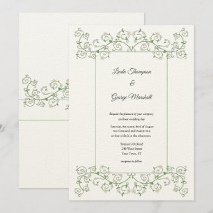 White Flower Climbing Vine Wedding Invitation