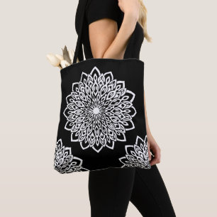 White Flower Design Abstract Mandala Tote Bag