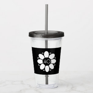 White Flower Design Pattern Birthday 40 Black Acrylic Tumbler
