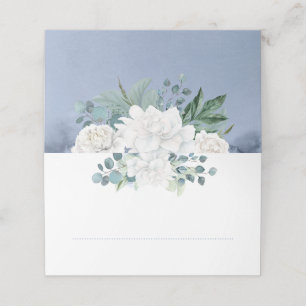 White Flower Dusty Blue Elegant Place Card