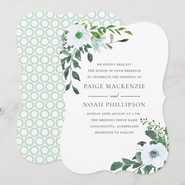 White Flower Elegant Summer Greenery Invitation (Front/Back)