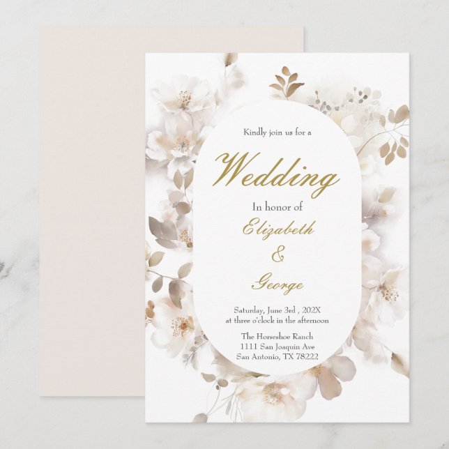 White flower Elegant Wedding invitation (Front/Back)