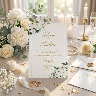 White flower Elegant Wedding Invitation in Spanish
