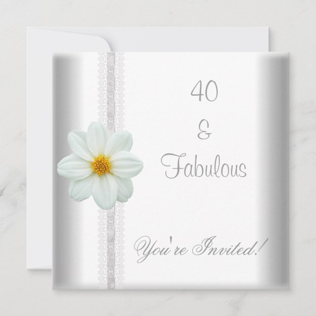 White Flower Fabulous 40th Birthday Party Lace Invitation (Front)