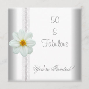 White Flower Fabulous 50th Birthday Party Lace Invitation