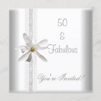 White Flower Fabulous 50th Birthday Party Lace Invitation