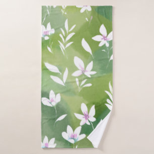 White Flower Fields Elegant Spring Floral Bath Towel