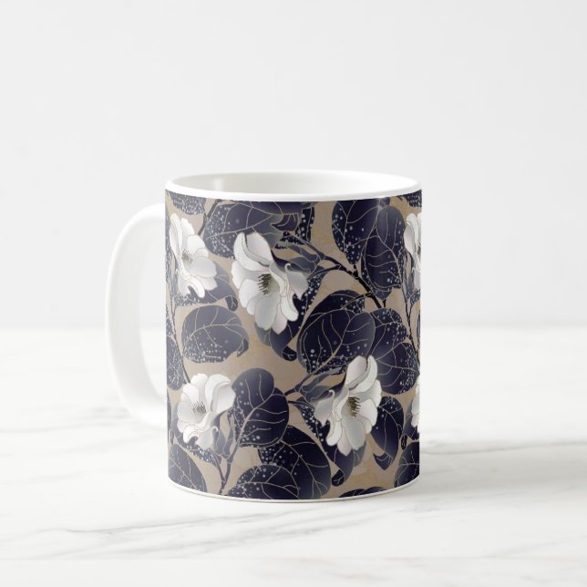 White Flower Floral Background  Coffee Mug (Front Left)