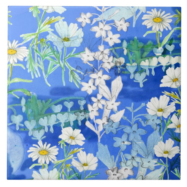 White Flower Garden Cosmos Bleeding Heart Tile (Front)