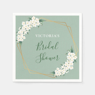 White Flower Green Clouds Pattern Bridal Shower Napkin