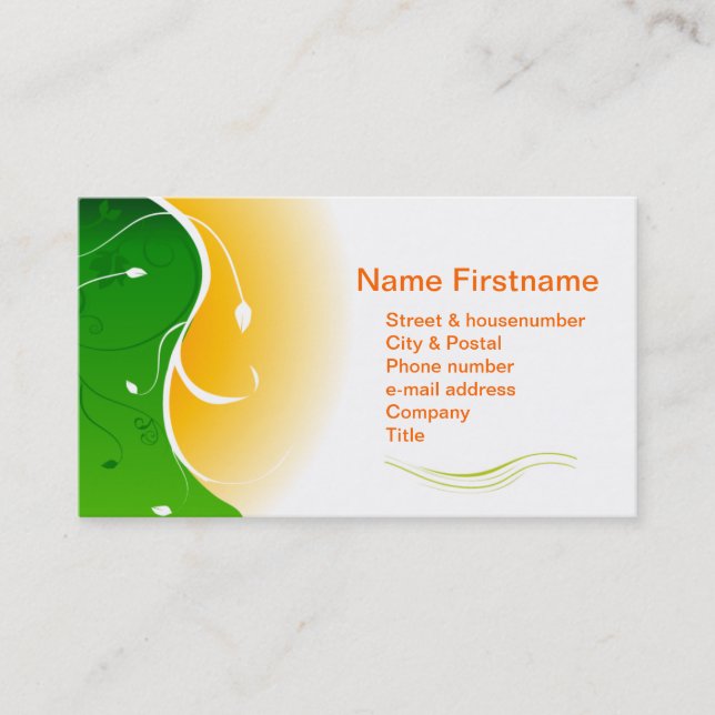 White flower Green Grass with Orange Sunny Sunset Business Card (Front)